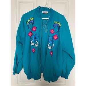 Vintage Teddi Embroidered Jacket Turquoise